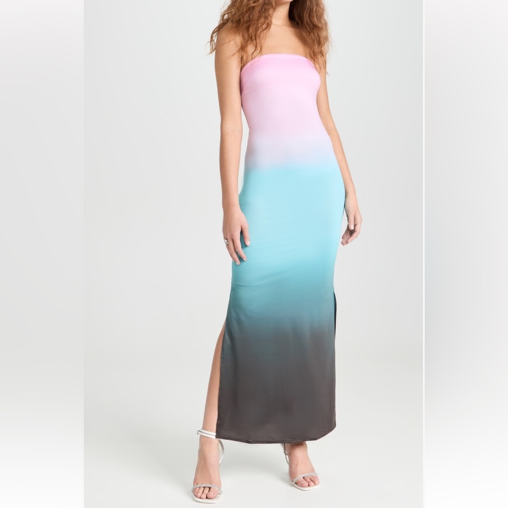 Gimaguas Strapless Ombre Maxi Dress in Pink, Aqua & Charcoal